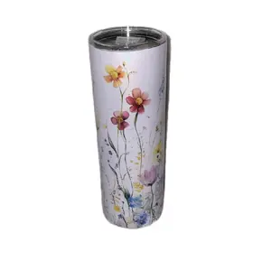 Spring Wild Flowers 20oz Shimmer Skinny Tumbler With Reuseable Straw
