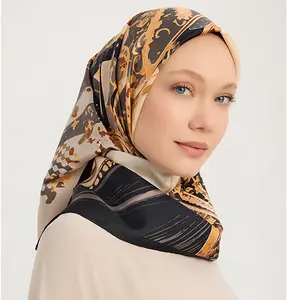 Serica Patterned Silk Square Royal Carriage Hijab - Grey