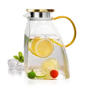 Sleek Borosilicate Glass Water Pitcher - 1.8L Narrow Design Fridge-Friendly Jug for Iced Drinks, Perfect for Holidays & Home Use Drinkware Ribbed