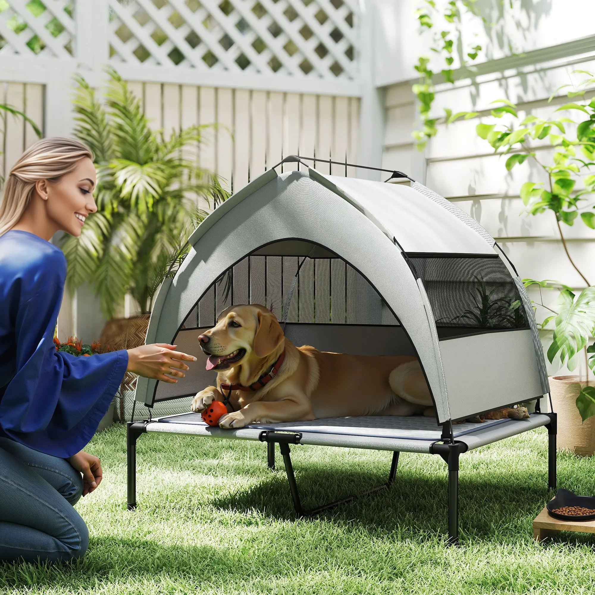 Elevated Cooling Dog Bed with Canopy