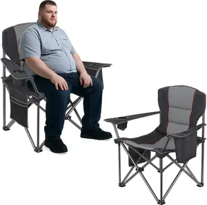 2 Pack Heavy Duty  Camping Chair for Adults 400lbs w/ Support - Folding Chairs with Side Pocket, Cup Holder & Cooler Bag for Beach, Fishing, Lawn, Backyard Black