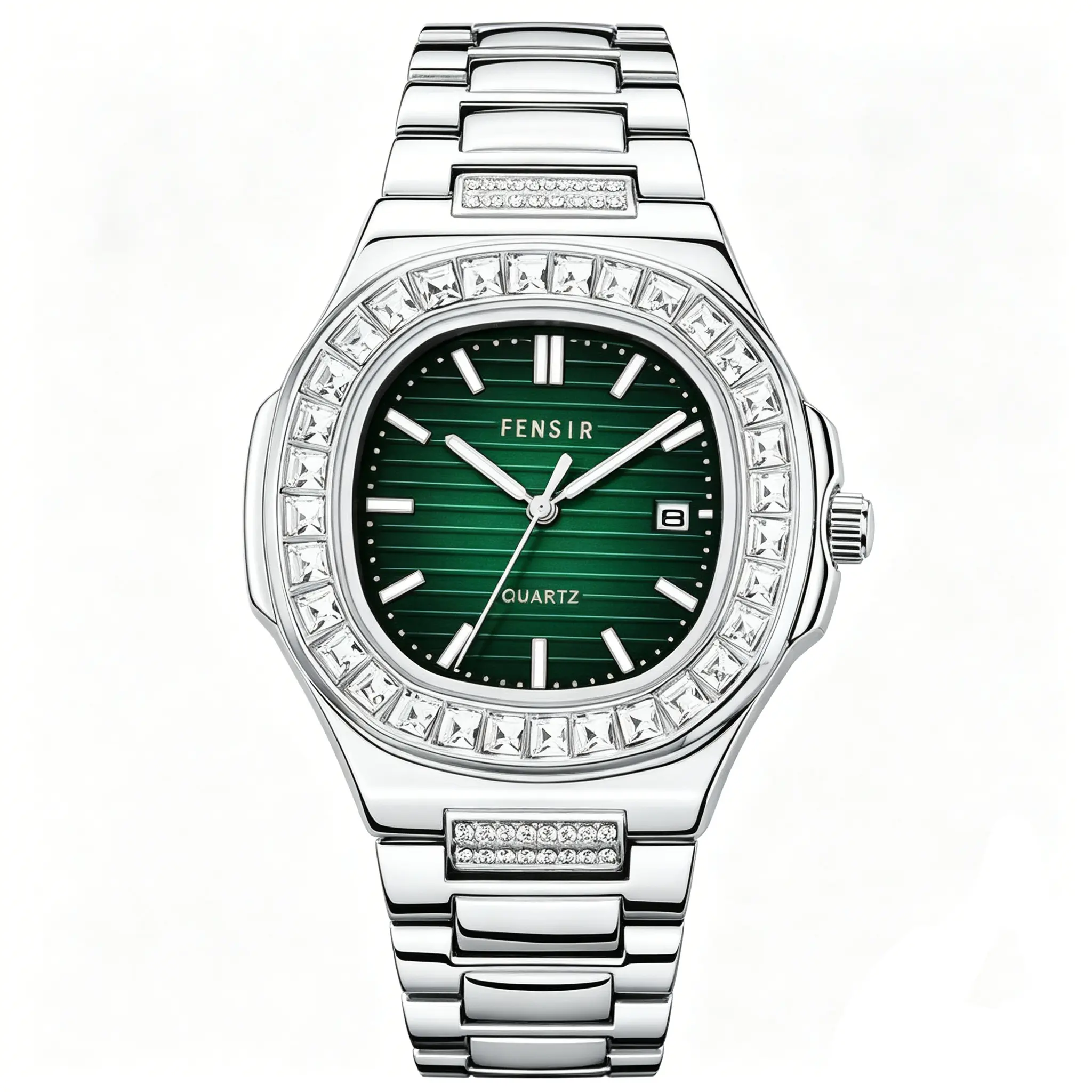 Men's Stylish Modern Watch - Full-Diamond Alloy Design, Quartz Accurate Movement, Analog Display, Calendar, Transparent Back, for Business/Casual Wear, Modern Watches, Stylish Watches
