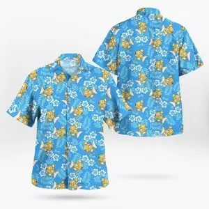 Funny Shiny Magikarp Hawaiian Shirt, Otaku Geek Button Down Summer, Anime Tropical Hibiscus Aloha Shirt