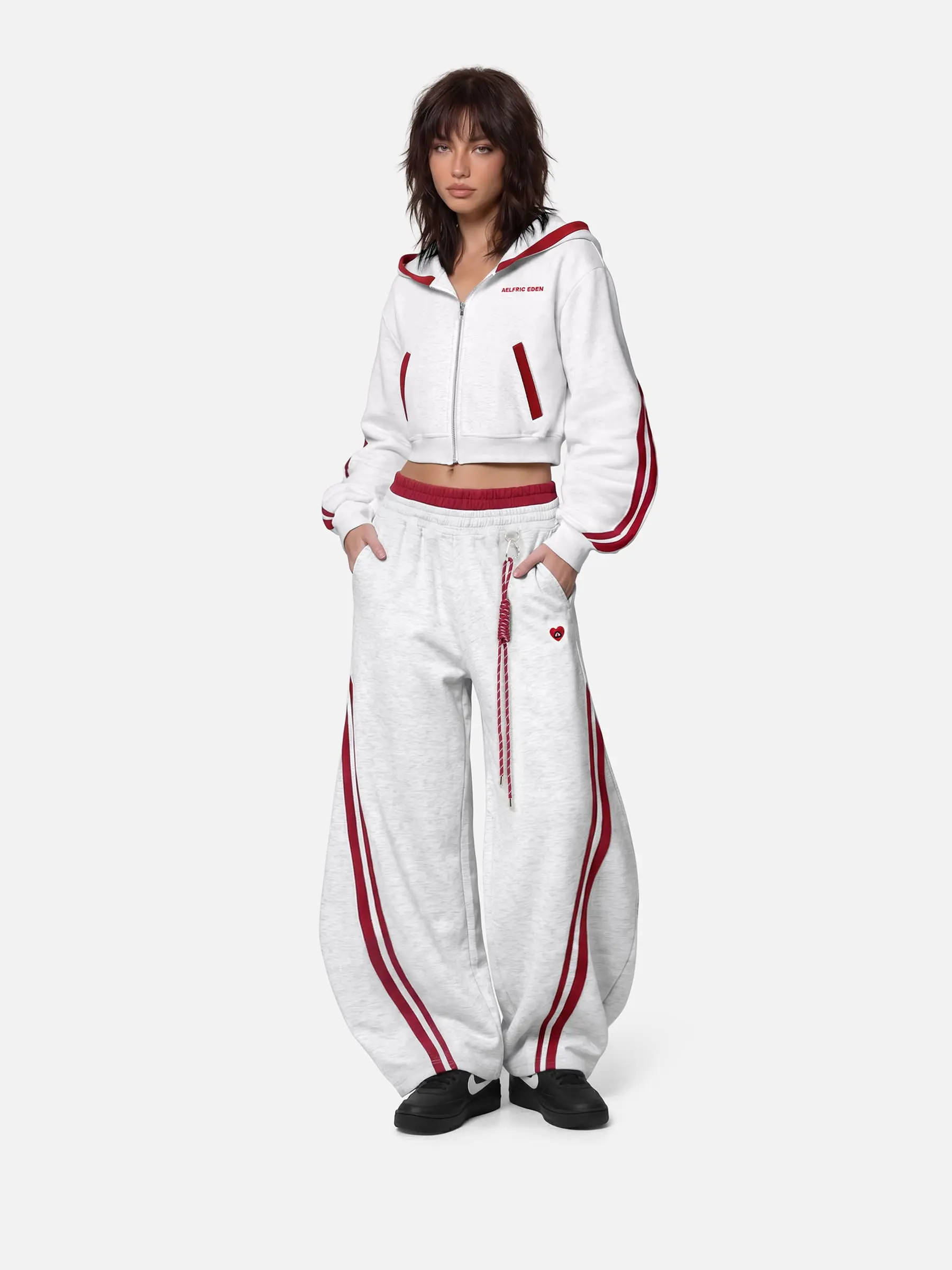 AELFRIC EDEN Men's Baggy Heart Track Pants - Contrast Stripes, Wide-Leg Cotton Blend, Drawstring, Sporty Chic Basics, Gym Joggers with Pockets, Vintage Streetwear Comfy Pants, Baggy Sweatpants, Pocket Convenience