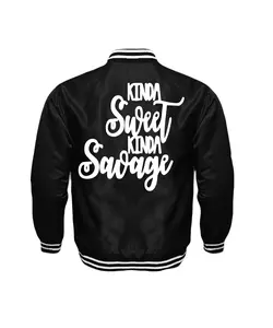Kinda Sweet Kinda Savage Unisex Satin Baseball Jacket Striped Trim