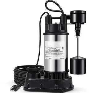 1.5 HP Submersible Sump Pump With Cast Iron And Steel Construction, 6000 GPH Capacity, Integrated Vertical Float Switch, Automatic Operation, Ideal For Basement Flood Prevention, Water Removal And Drainage