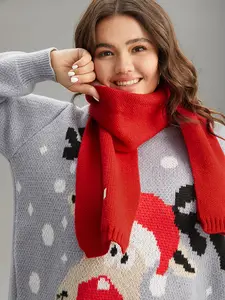 BloomChic Letter Patched Solid Color Neck Scarf - 100% Polyester Knitted Shawl, Raspberry, 1 Size, Hand Washable Fashion Accessory, Scarf Around Neck, 2026 Spring Break Gift for Mothers