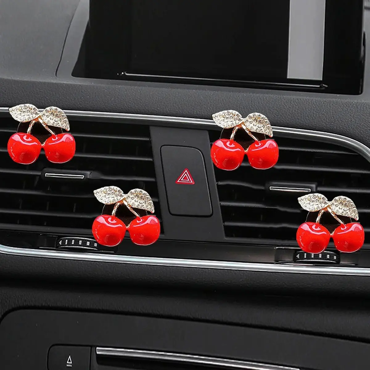 4pcs Water Drill Cherry Car Air Freshener, Fruit Decoration Fashion Perfume Clip, Aromatic Fruity Fragrance, Scented Automotive Accessories, Stylish and Aromatic, Car Fragrance Set, Car Scent Diffuser, Car Accessory