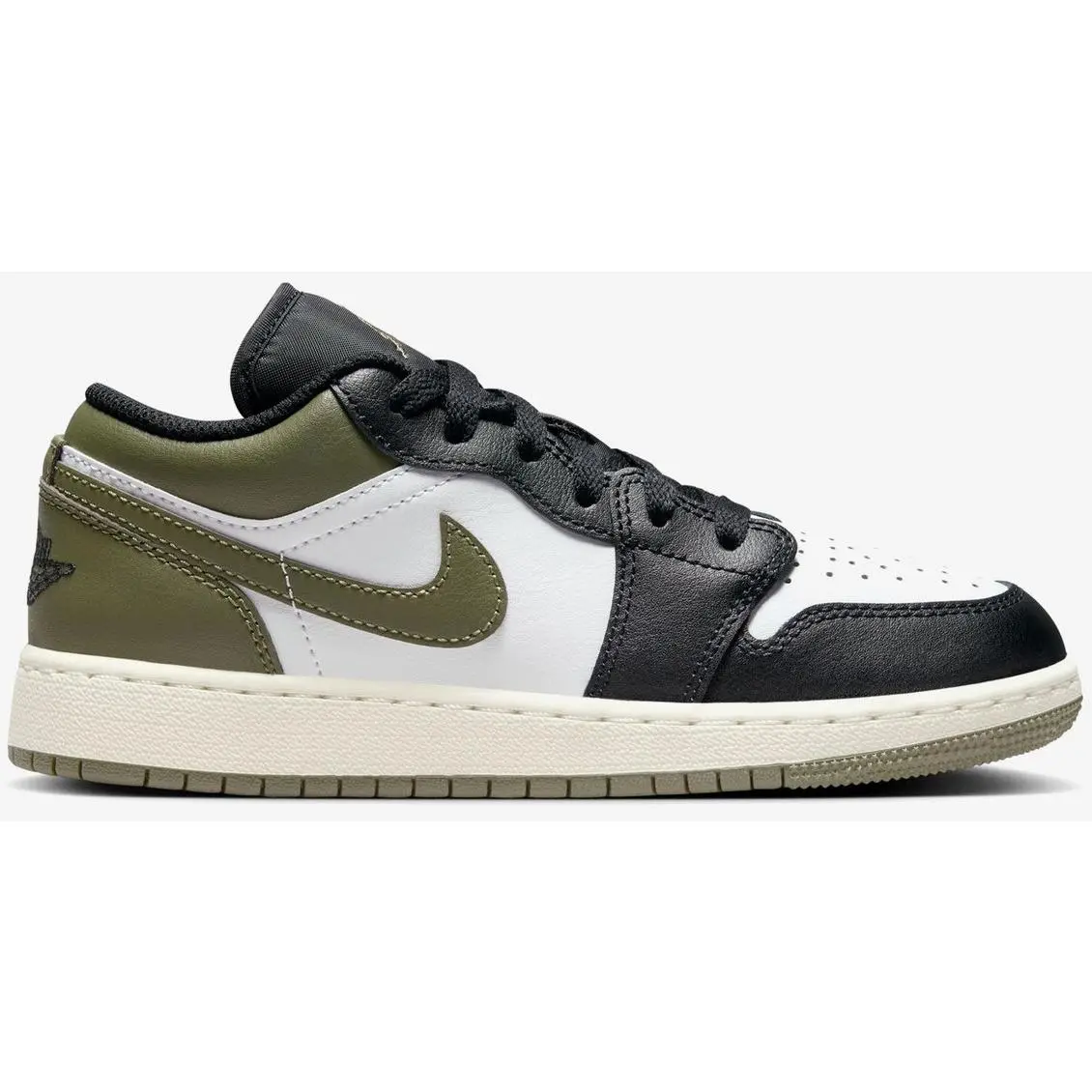 Youth Jordan 1 Low Black/White-Medium Olive (553560 092) (GS)