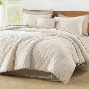 Litanika 3-Piece Chevron Tufted Bed Comforter Set - Fluffy Farmhouse Bedding Set with 2 Pillowcases, Brushed Duvets, Fluffy Duvet Covers, Blankets for Home Decor
