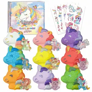 Unicorn Bath Bombs for Girls with Surprise Jewelry/Toys Inside - 9 Pack Kids Bath Bomb Gift Set, Natural & Organic Ingredients, Gentle for Sensitive Skin, Spa Birthday Gifts for 3, 4, 5, 6, 7, 8+ Year Olds