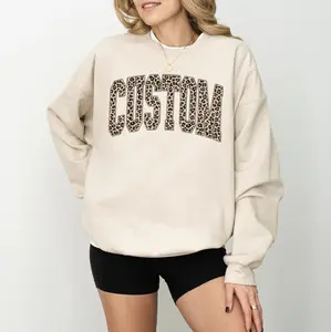 Custom Leopard Pattern Text DTG Printed Sweatshirt or T-Shirt