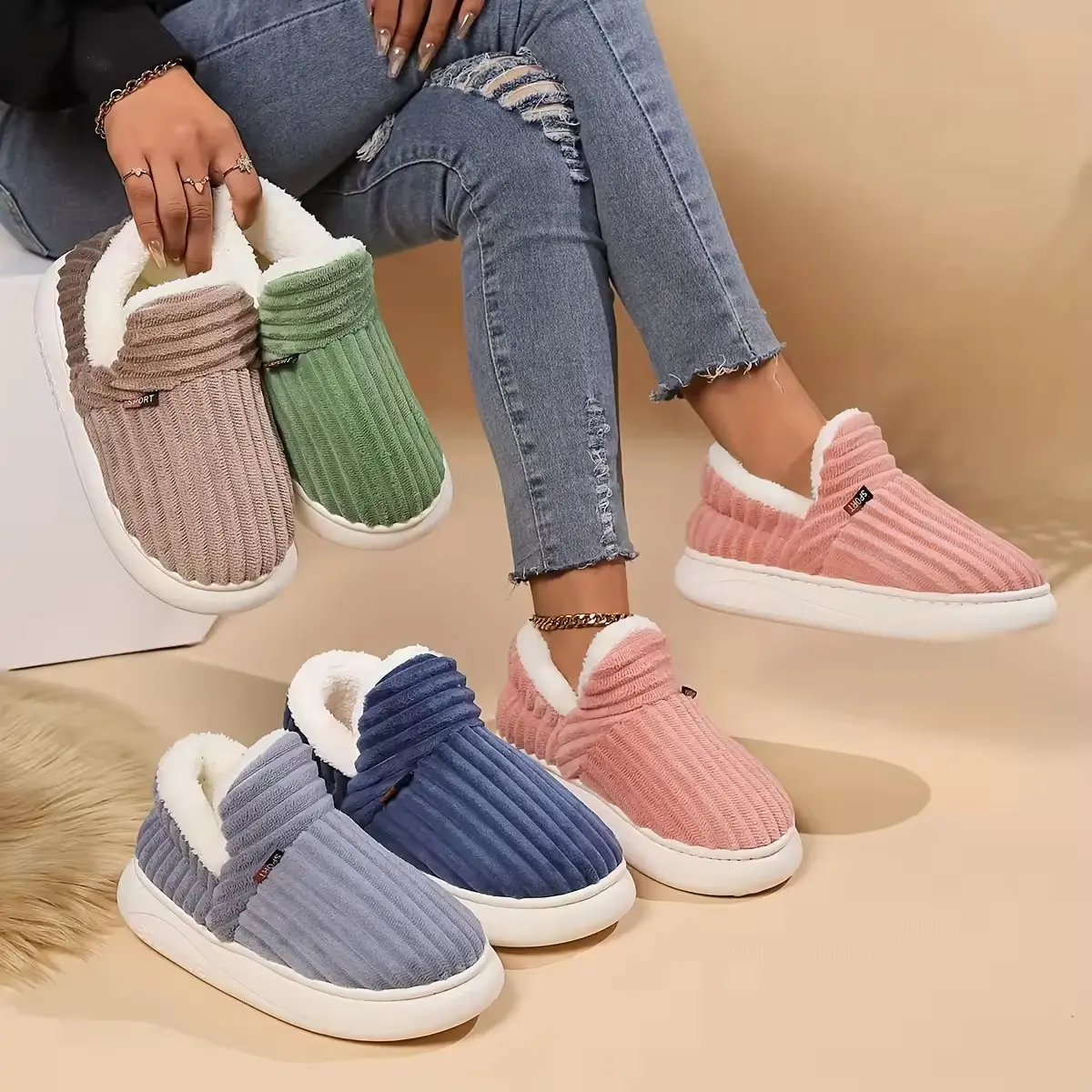 Unisex Plush Ankle Bootie Slippers - Fleece-Lined, Memory Foam, Anti Slip Sole, Cozy Warm Indoor/Outdoor Winter Shoes (Unisex Sizes), Bootie Shape, Footwear, Slip On, Walking Shoes, Women, Rubber, Morning Routines