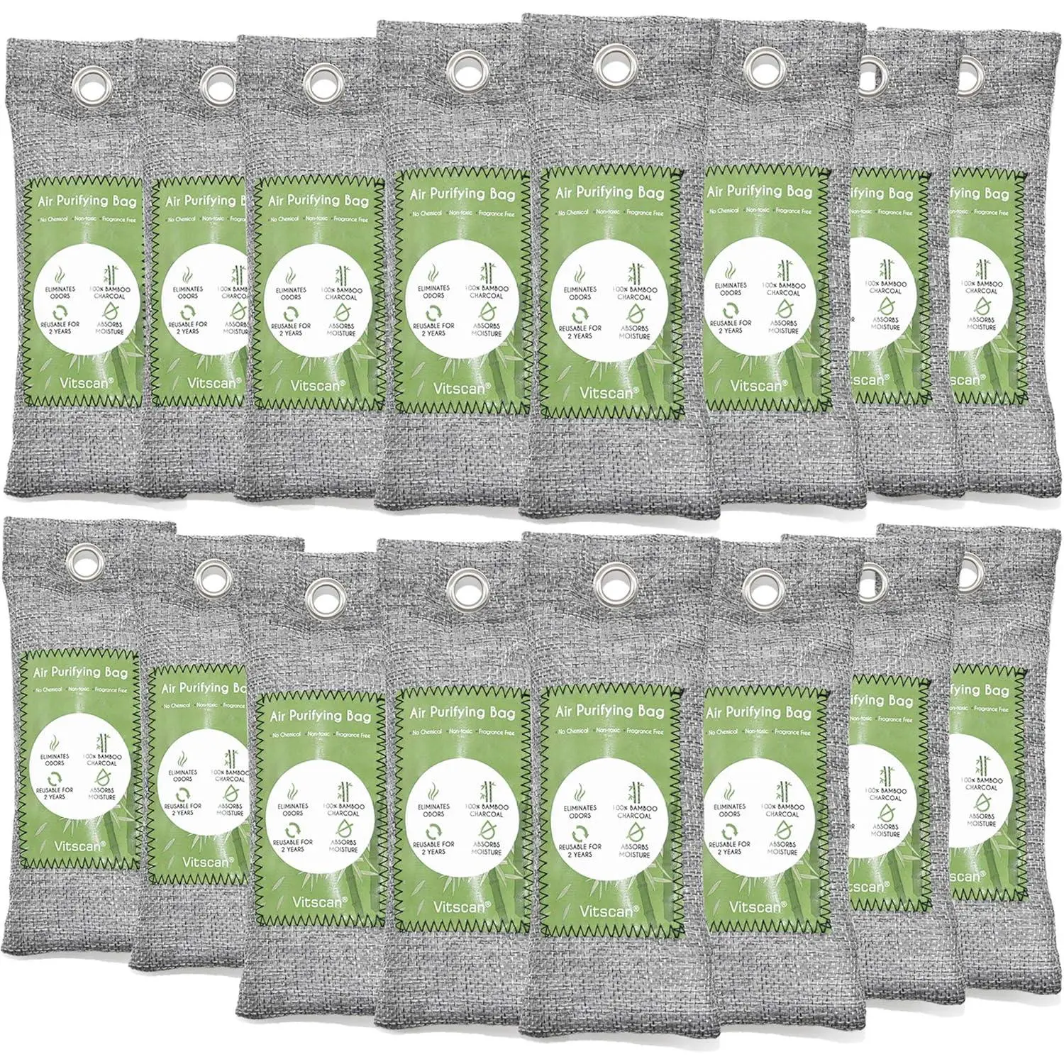 16-Pack 50g Reusable Nature Bamboo Charcoal Air Purifying Bags, Formaldehyde Remover, Odor Eliminator, Moisture Absorber for Home Closets, Car Freshener & Shoe Deodorant