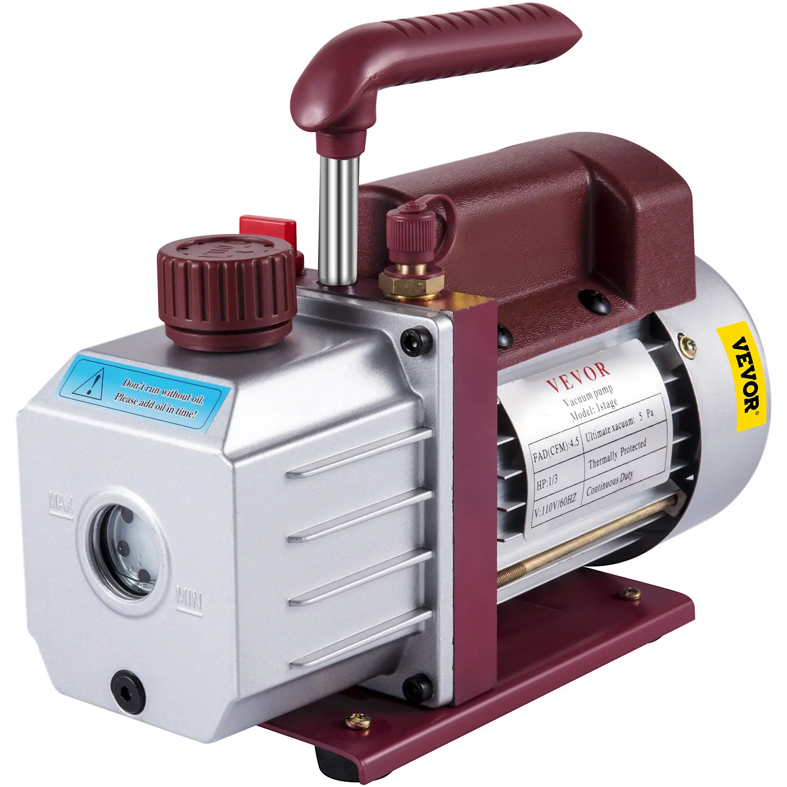 【Summerfinds】VEVOR Vacuum Pump 4.5CFM Vacuum Pump HVAC Single-Stage Rotary Vane Vacuum Pump 1/3HP 5PA Ultimate Air Conditioning Refrigerant Vacuum Pump