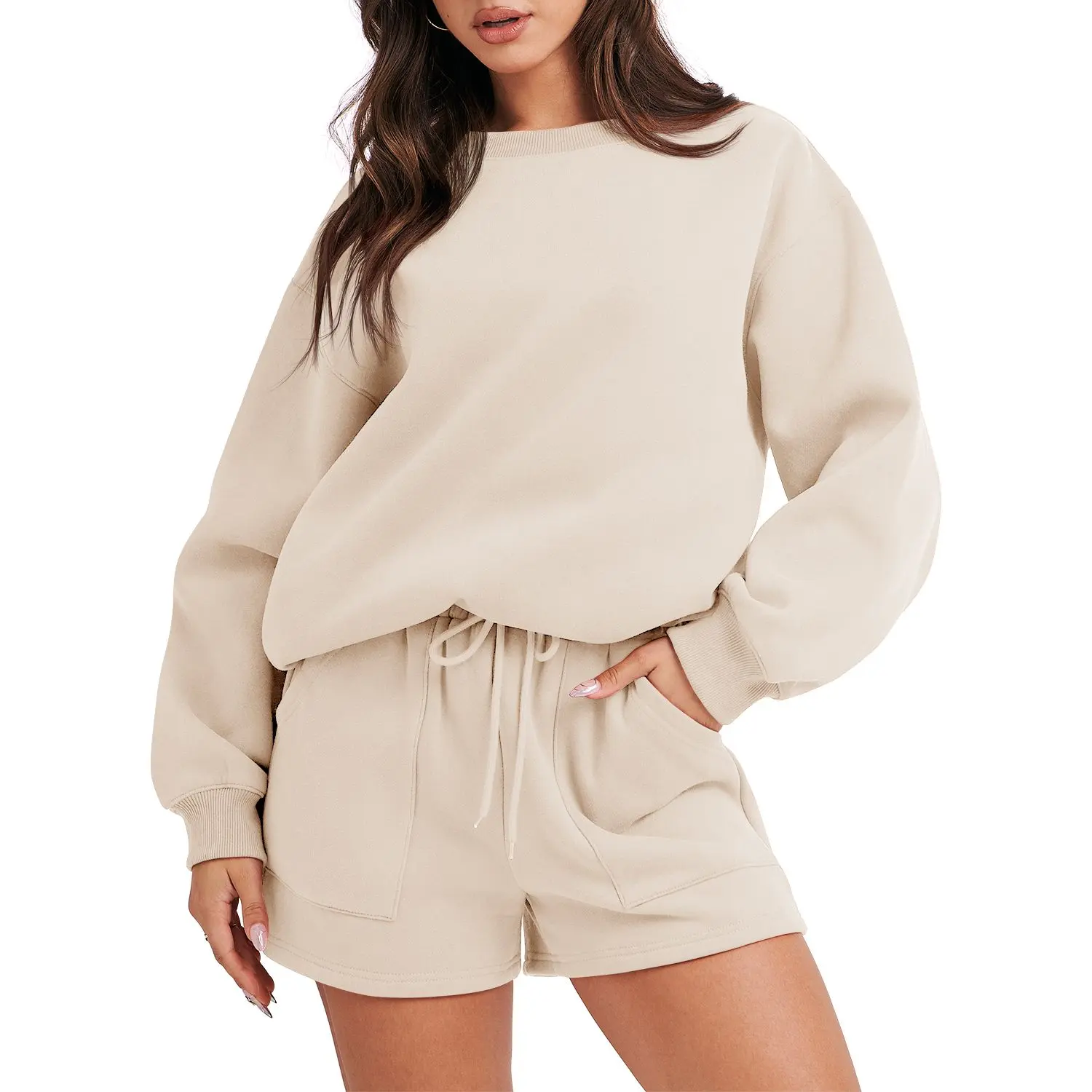 ANRABESS Women 2 Piece Outfits Fall Sweatsuit Oversized Sweatshirt & Lounge Shorts 2026 Casual Cozy Pajamas Tracksuit Set Loungewear