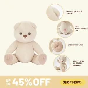 TEDDY HUGGY Fully Poseable 12" Teddy Bear - 5 Moving Joints, Heart Tail, Scarred Paws. Ultra-Soft Plush in 3 Styles (Long Hair Beige, Short Hair Beige, White). Your Healing Companion & Gift of Love!