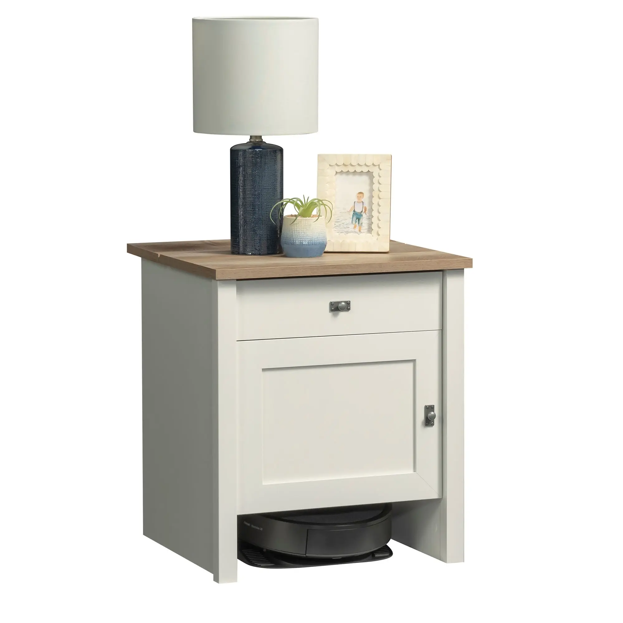 Sauder Cottage Road BotStop Sofa Side Table, Nightstand with Drawers & Hidden Storage, Built-in Charging Ports Living Room Indoor Furniture, Built-In Charging Ports Living Room Furniture