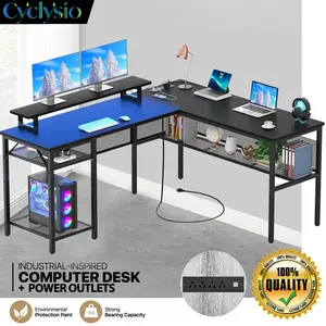 Cyslysio L Shaped Computer Desk Desk w/Outlets & Lights Home Office Corner Desk