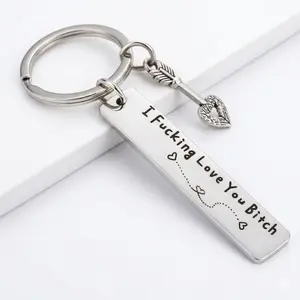 Funny Best Friend Keychain - I Fucking Love You Bitch Engraved Stainless Steel Keyring, Long Distance Friendship Gift for Bestie, Soul Sister, Birthday Gift for Her