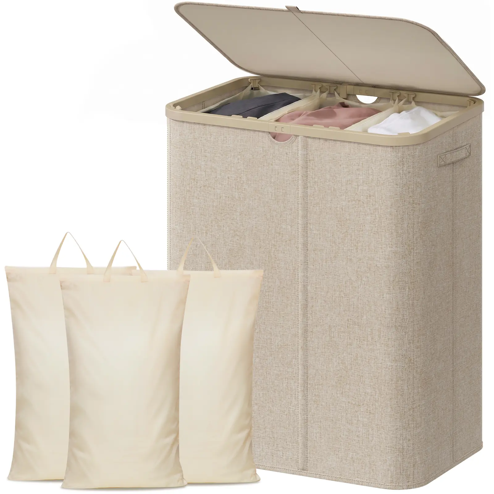 Lifewit Modern Large Plastic Laundry Hamper (110L/150L/170L/190L) with Lid, Handles, Removable Bag, Foldable Tall Design for Dorm, Laundry Room, Home Supplies, Laundry Baskets Back to School dormessentials