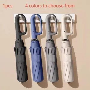 Automatic Folding Umbrella, Portable Rain Umbrella with Ring Buckle, Unisex Windproof Waterproof Sun Protection