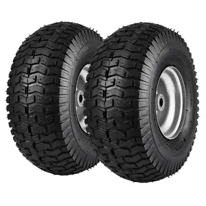 VEVOR Lawn Mower Tires, Summervibes, 15x6-6" Lawn Tractor Tires, 2-Pack Tire and Wheel Assemblies, Turf Pneumatic Tires with 3" Centered Hub and 3/4" Bushing Size, 16 PCS Adapters for Riding Mowers Lawn Tractors
