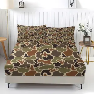 Camouflage Duck Print Fitted Sheet Set of 3, Decorative Bedsheet Sets, Including 2 Coreless Pillowcases, Camouflage Style Pattern, Creating A Unique Atmosphere for The Bedroom, Adult Gift, Soft, Comfortable, Durable and Strong Wrapping