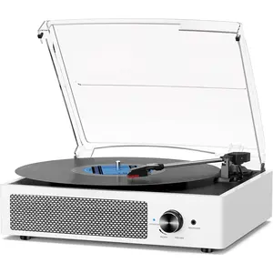 Vinyl Record Player with 2 Stereo Speakers Belt-Driven  Turntables 3 Speed 3 Size   Playback AUX-in RCA Out Headphone LP Vinyl Players Auto Stop Fashion White