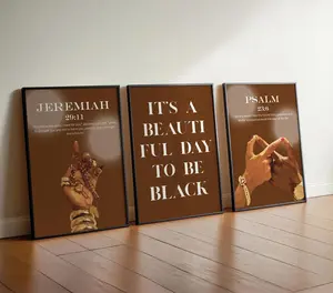 Set of 3 Brown Christian Wall Art, Bible Verse Print, Bedroom Wall Decor, Hanging Wall Art Decoration