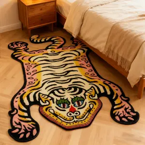 Modern Luxury Tiger Print Carpet, Casual Living Room Fluffy Bedroom Rug, Plush Easy Care Mat, Suitable for Balcony Leisure Area