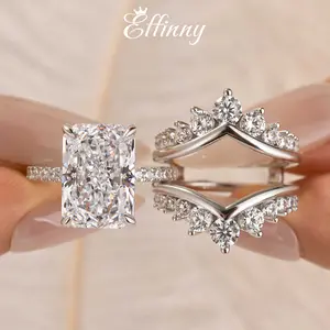 Effinny 14K Gold Plated 7.0ct Radiant Cut 2PC Insert CZ Wedding Ring Set, S925 Sterling Silver Bridal Ring, Women's Ring for Travel, Statement Rings, 7.0Ct Total