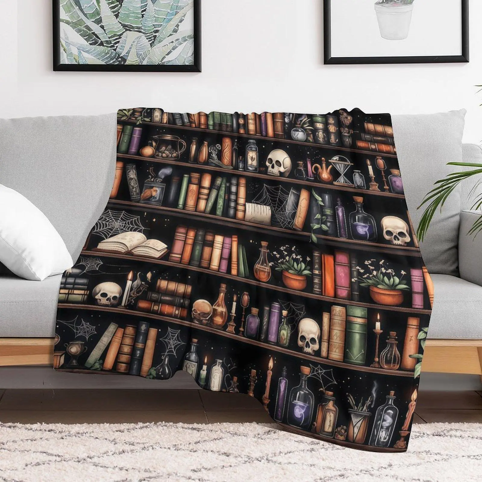 Book Lovers Blanket ,Halloween Witches Bookshelf Skulls Potions Fleece Blankets for Women Flannel Throw Blanket for Home Living Room Bed Couch ,Reader,Reading,Bookclub,Booknerd,Librarian,Bookish,Book Accessories Reading Decor