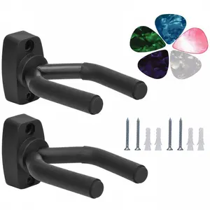 2-Pack Guitar Hooks with 5 Free Picks - Easy-Mount Instrument Hangers for Ukulele, Violin, Guitars, Basses - Tidy Display Solution