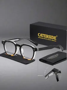 CATERSIDE Classic Retro Square Prescription Glasses Frames, Vintage Style Glasses, Fashion Glasses, Versatile Style Spring Hinge and CP Clip for Comfort Wear Blue Light Blocking Plano Lenses Unisex Perfect for Daily Casual Scenes