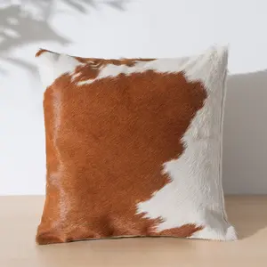 Brown and White Cowhide Pillow