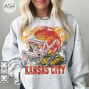 Vintage 90s Kansas City Skull & Fire Style Sweatshirt, Go Kansas City Retro Game Day Crewneck Kansas City Fan Gift, #Cchiefff merch, Kansas City Football Tee Hoodie