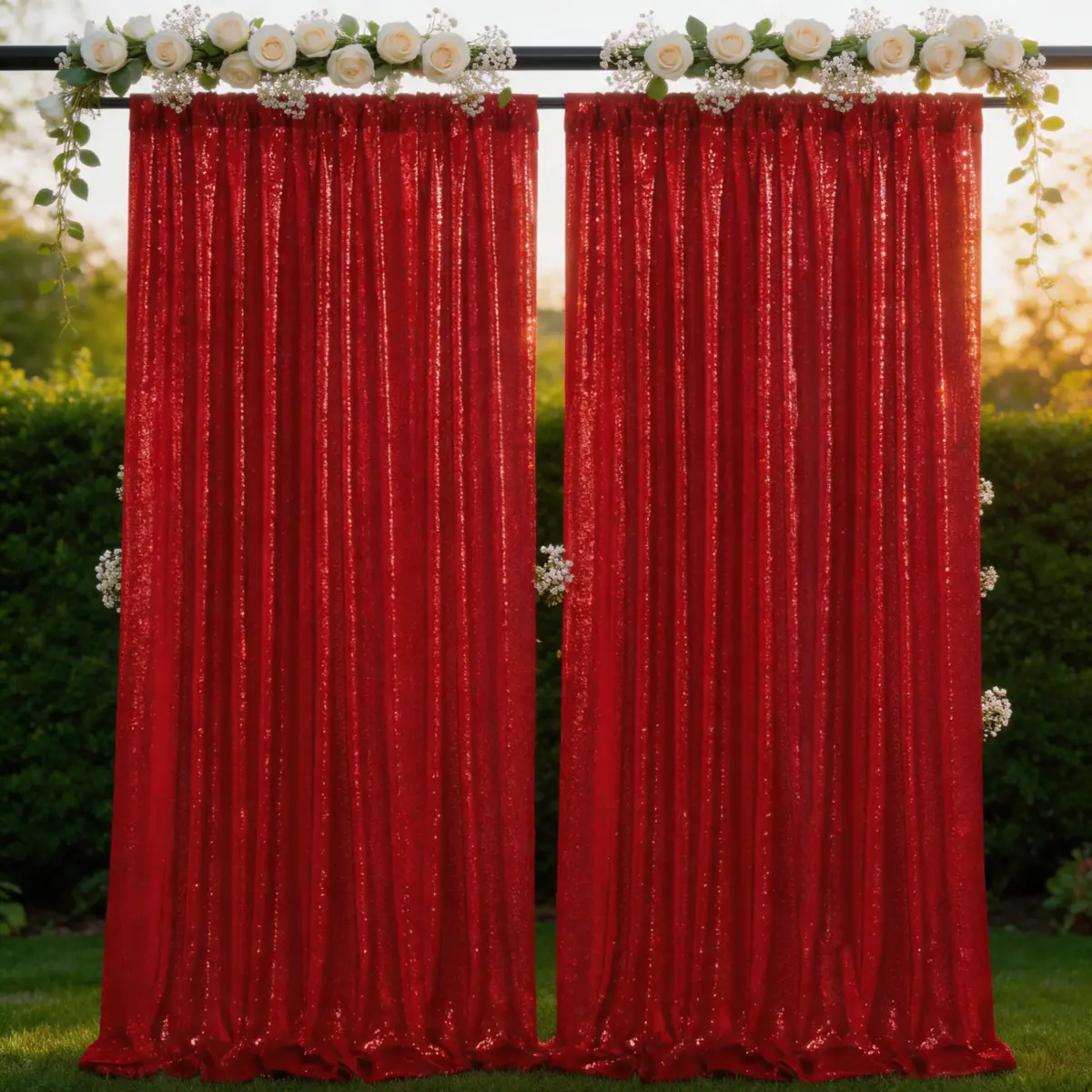 Red Sequin Backdrop Curtain 2 Panels 4FTx8FT for Photography Props Wedding Christmas Halloween Thanksgiving Birthday Party Glitter Sparkle Drapes
