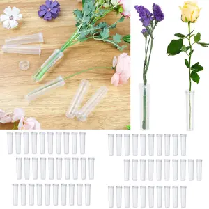 60 Piece Transparent Plastic Flower Preservation Vases with Lids, DIY Floral Water Tubes for Home Garden and Florist Use, Fresh Flower Hydration Solutions
