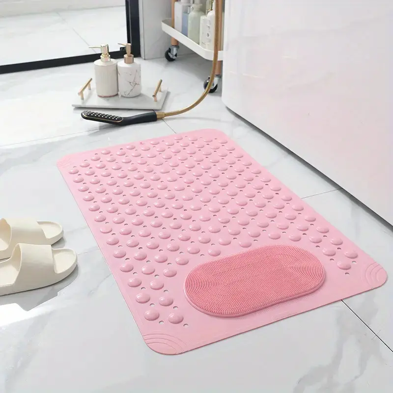 1pc non-slip shower mat, bathtub mat with drain holes and suction cups, foot massage shower rug, home bathroom, bathroom necessities. Bath Tub Accessories