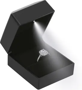 LED Ring Earring Box for Proposal, Wedding, Engagement， Luxury Jewelry Gift Box with LED Light, Jewellry Display Box (Black) LETURE
