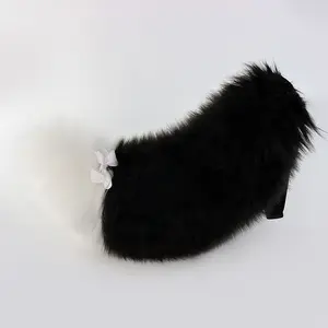 Detachable Gradient Plush Tail with Bow – Soft Cute Cosplay Accessory, Decorative Tail for Halloween, Anime Parties and Girl Outfits