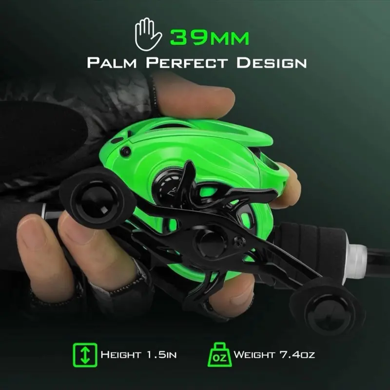 KastKing Zephyr Baitcast Reel with Halo XII Mag Brake 7+1BB 7.2:1 18lb Carbon Drag 39mm Palm Perfect Design 1.5in Height 7.4oz Weight Fishing Reel Fishing Tackle