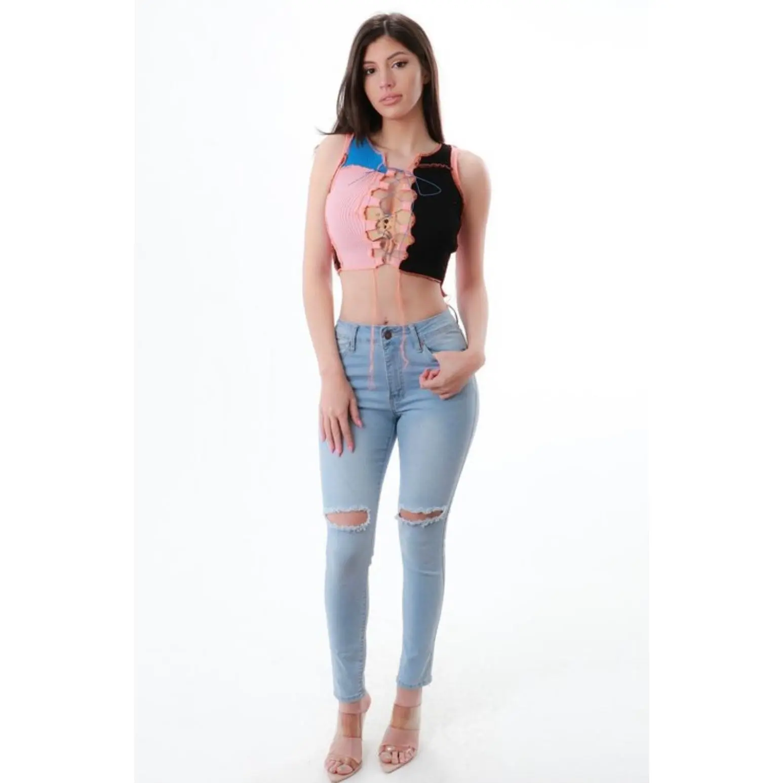 My booty Look Good Vince Blue Premium Light Denim Skinny Knee Cut Jeans