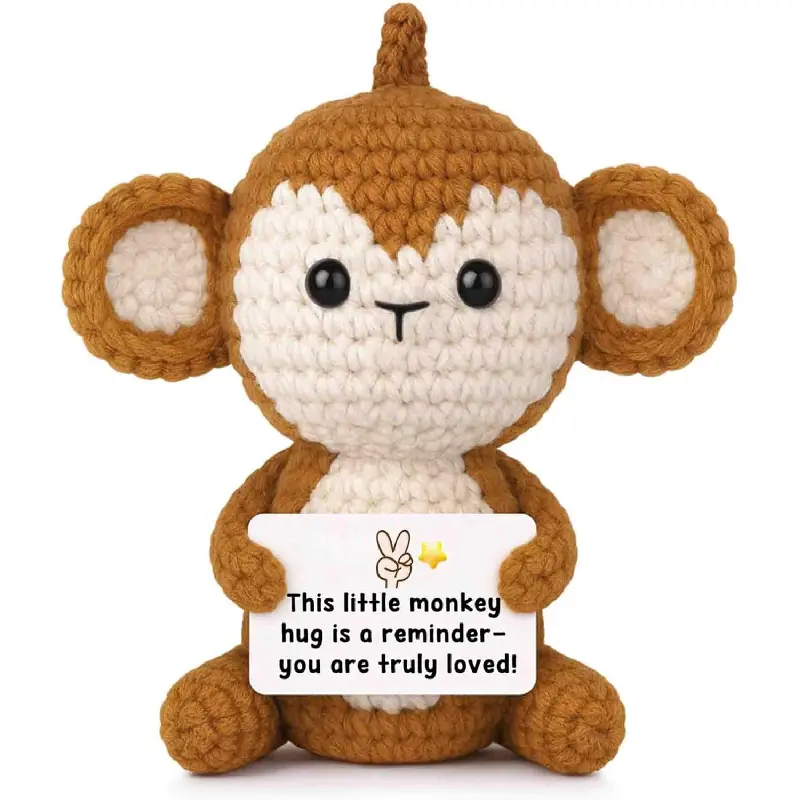 Easter Gifts Positive Monkey Crochet Monkey Stuffed Animal Emotional Support Crochet Monkeys Plush Birthday Gifts for Women Men Daughter Son Friends Brown