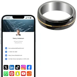 NFC Smart Ring – Digital Business Card – Gold & Black Tungsten – No Monthly Fee