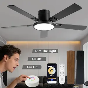 BAYSQUIRREL 52in Ceiling Fan light with Voice Control,Remote & APP,Smart Voice Control No Wi-Fi/Alexa Required, 6 Speed Reversible Dimmable LED Lighting for Kids,Seniors,Indoor & Outdoor Use