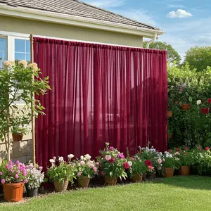 Romantic Wine Transparent Curtains with Rod Pouch and Floral Balloon Decor, Ideal for Wedding Stage Background, Birthday Party, Anniversary