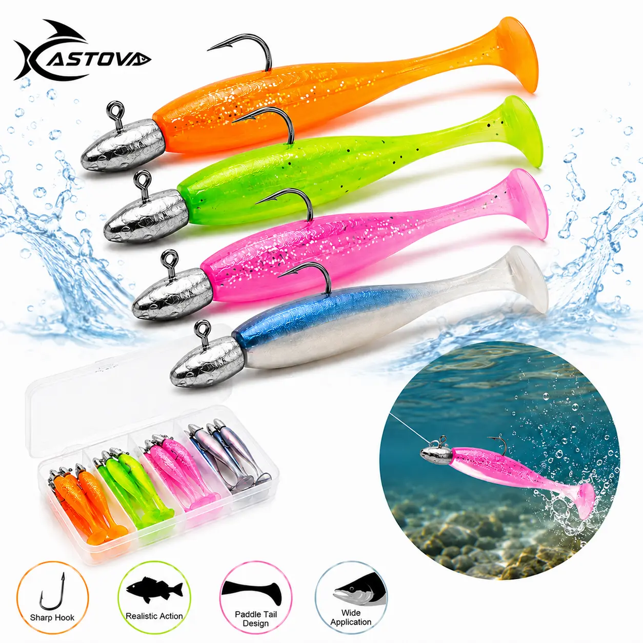 16pcs Ideal Size Soft Paddle Tail Artificial Lure Set - Targets Barracuda, Perch - Outdoor Fishing Gear, Fishing Accessories