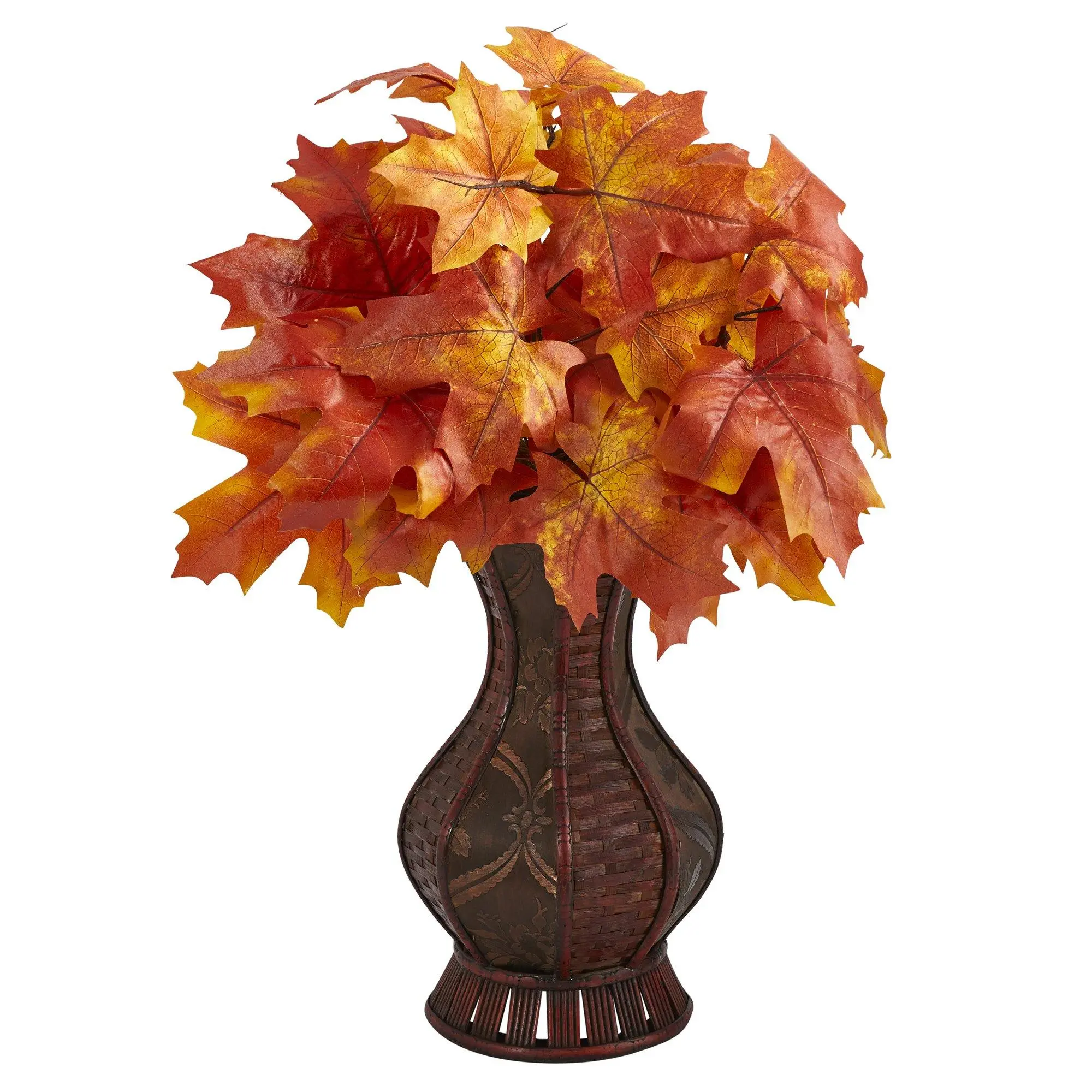 24in Synthetic Autumn Maple Leaf Plant with Decorative Planter - Imperfect Maple Leaves, Natural Look, Halloween Decor, Plant Decor for Home Room Accents, Decorating Thanksgiving Dinner, 24 In